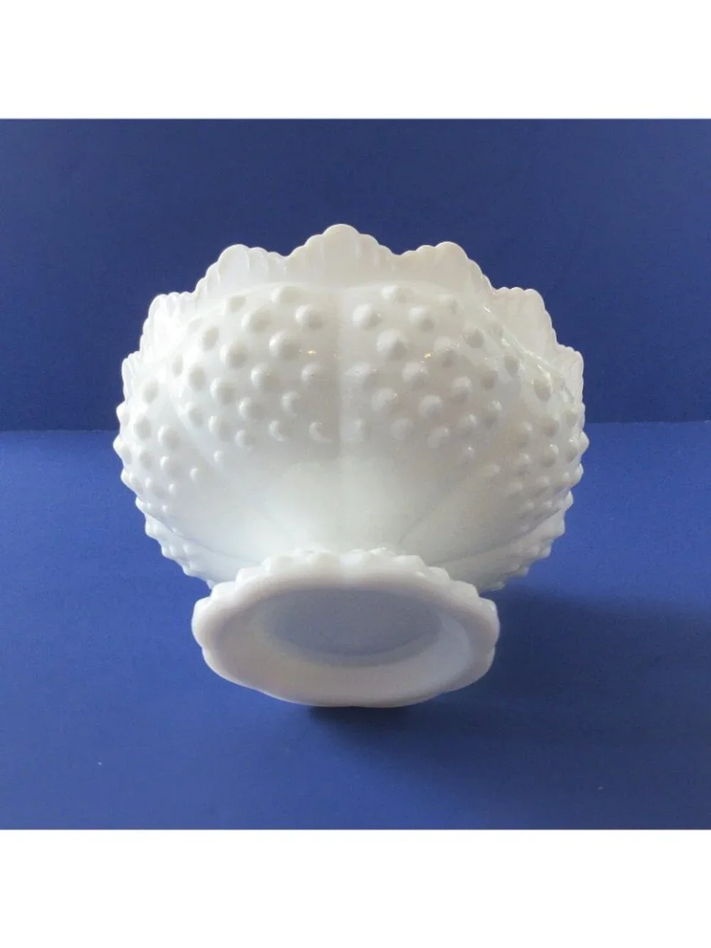 Vtg Fenton Art Glass Hobnail Milk Glass Candle Bowl Farmhouse Cottagecore